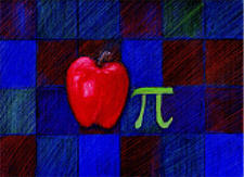 Oil painting of an Apple and the symbol Pi