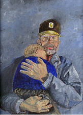 Oil painting of Grandpa holding Garron