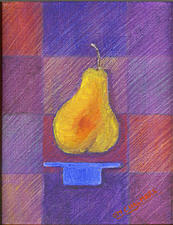 Oil painting of a Pear and the musical rest symbol