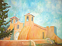 Oil painting of a church near Taos, New Mexico